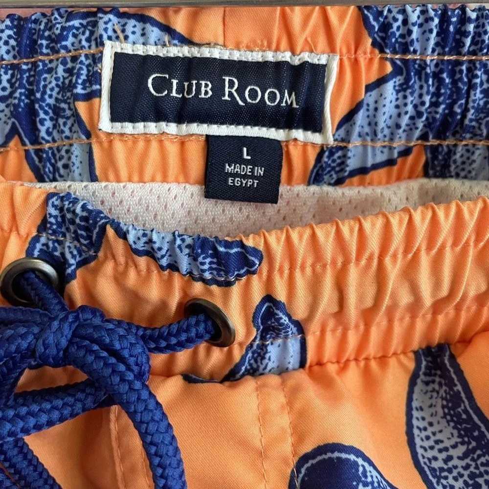 Club Room Men's Swim Trunks Orange Star Fish Beach Shorts Summer Cruise Pool L